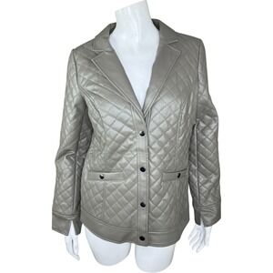 Denim & Co. Signature Quilted Faux Leather Blazer Jacket Women's‎ Medium Olive
